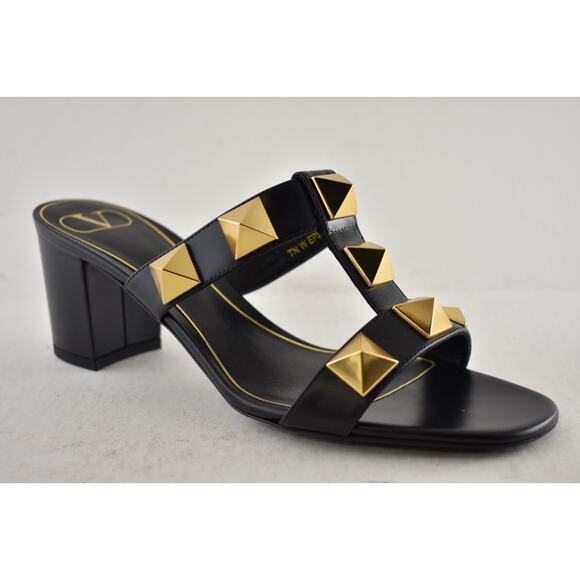 Valentino Rockstud Roman Stud Black City 60mm Slide Mule Sandal Block Heel 37.5 - Picture 4 of 16